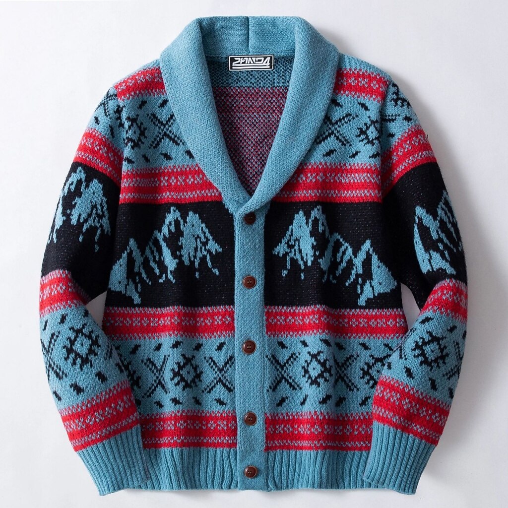 Nordic Motif Shawl-Collar Cardigan