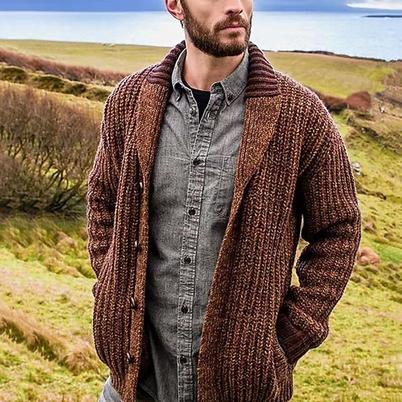 Deep Shawl-Collar Rib Cardigan