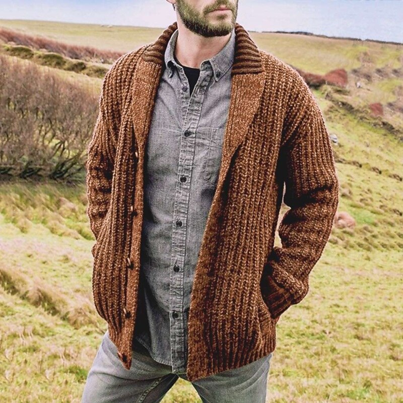Deep Shawl-Collar Rib Cardigan