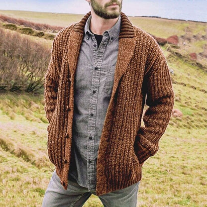 Deep Shawl-Collar Rib Cardigan