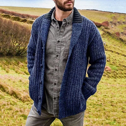 Deep Shawl-Collar Rib Cardigan