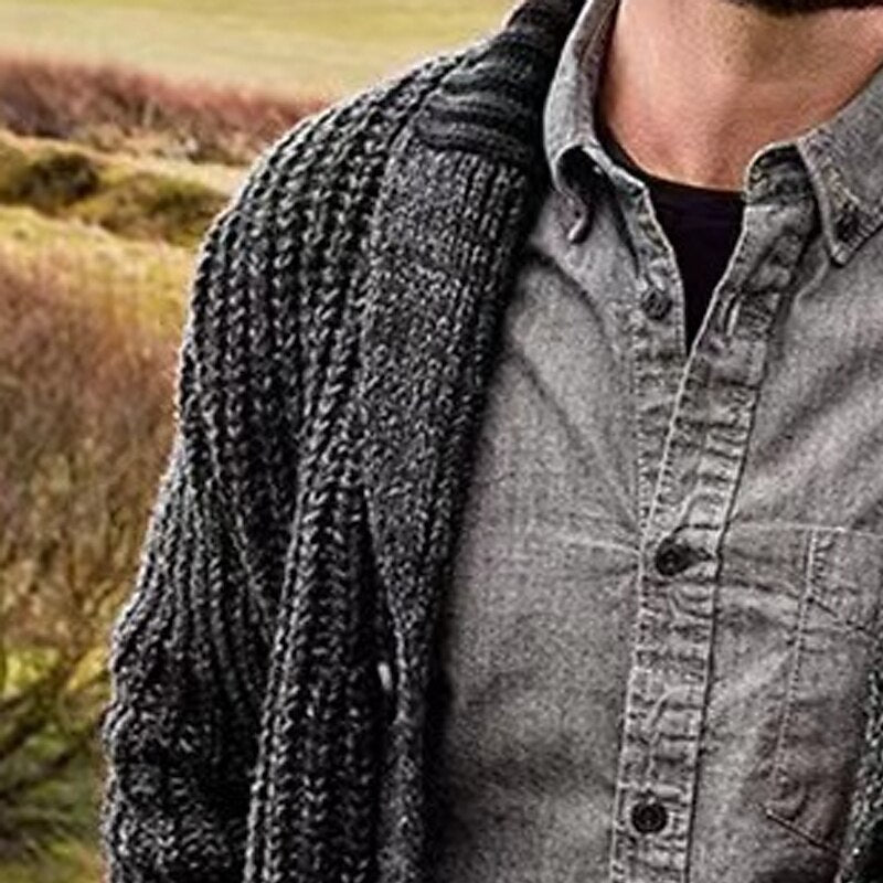 Deep Shawl-Collar Rib Cardigan