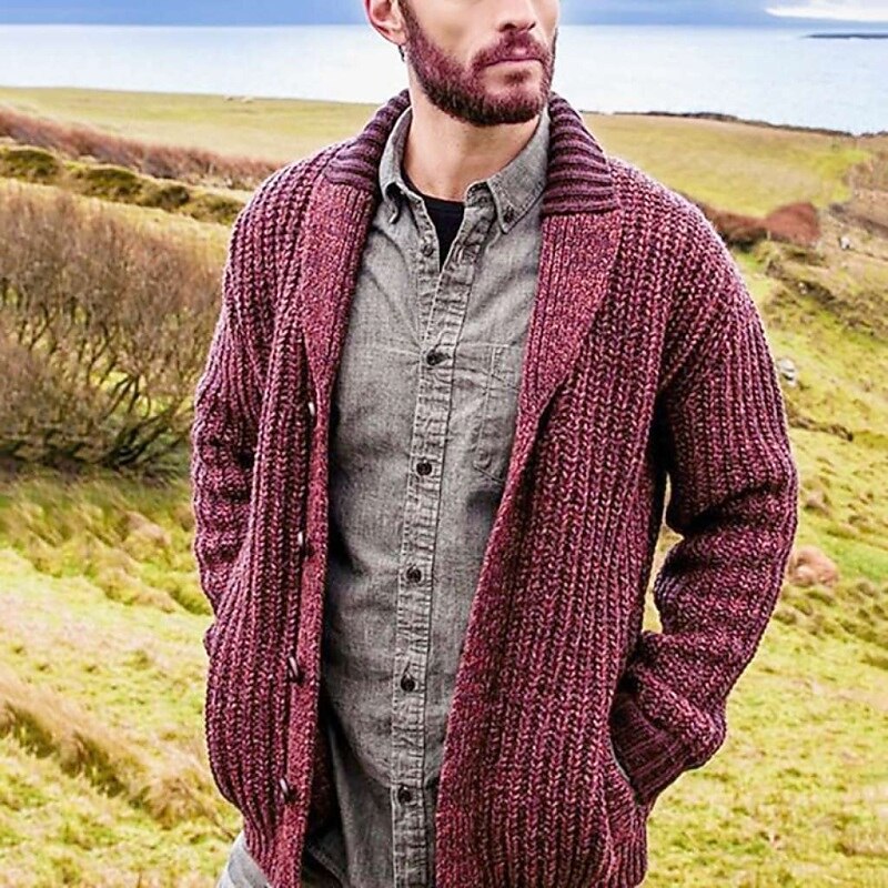 Deep Shawl-Collar Rib Cardigan