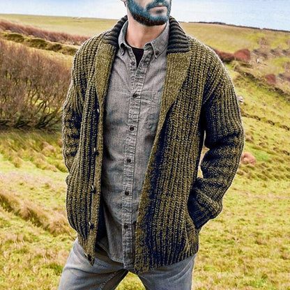 Deep Shawl-Collar Rib Cardigan