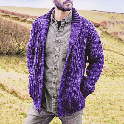 Deep Shawl-Collar Rib Cardigan
