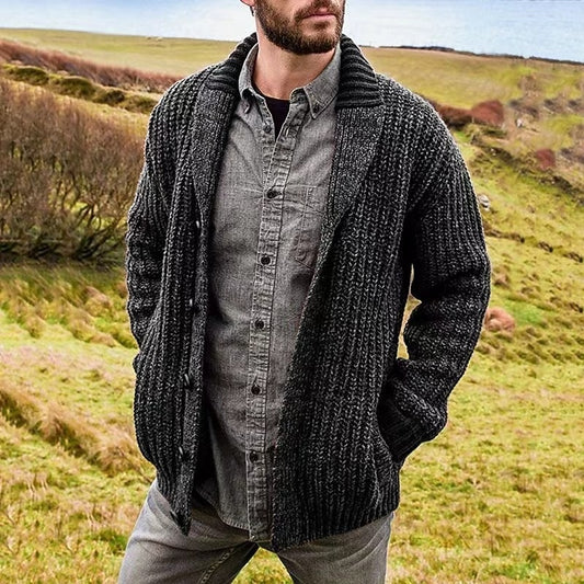Deep Shawl-Collar Rib Cardigan