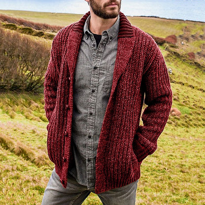 Chunky Shawl-Collar Button Cardigan