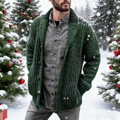 Chunky Shawl-Collar Button Cardigan