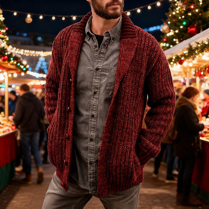 Chunky Shawl-Collar Button Cardigan