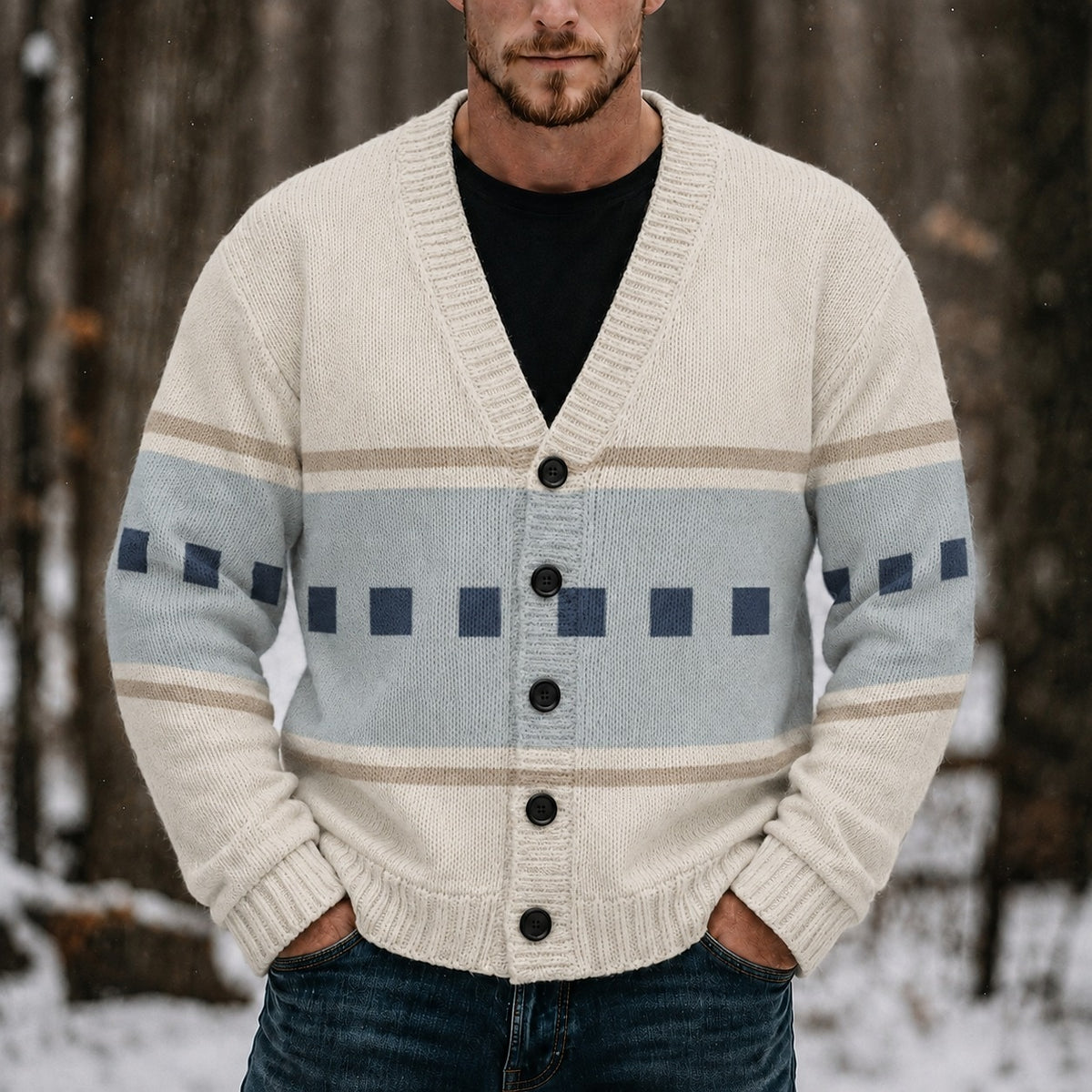 Window Band Geometric Cardigan