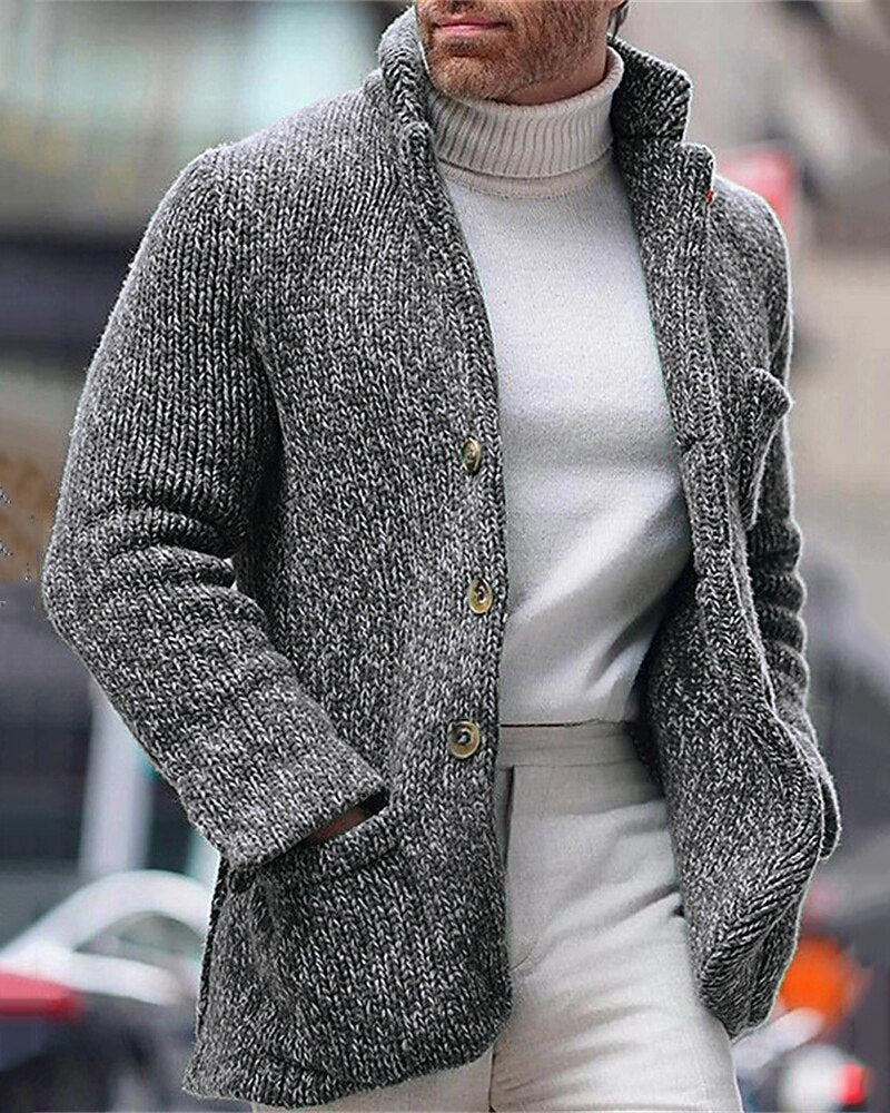 Pocket Stand-Collar Button Cardigan