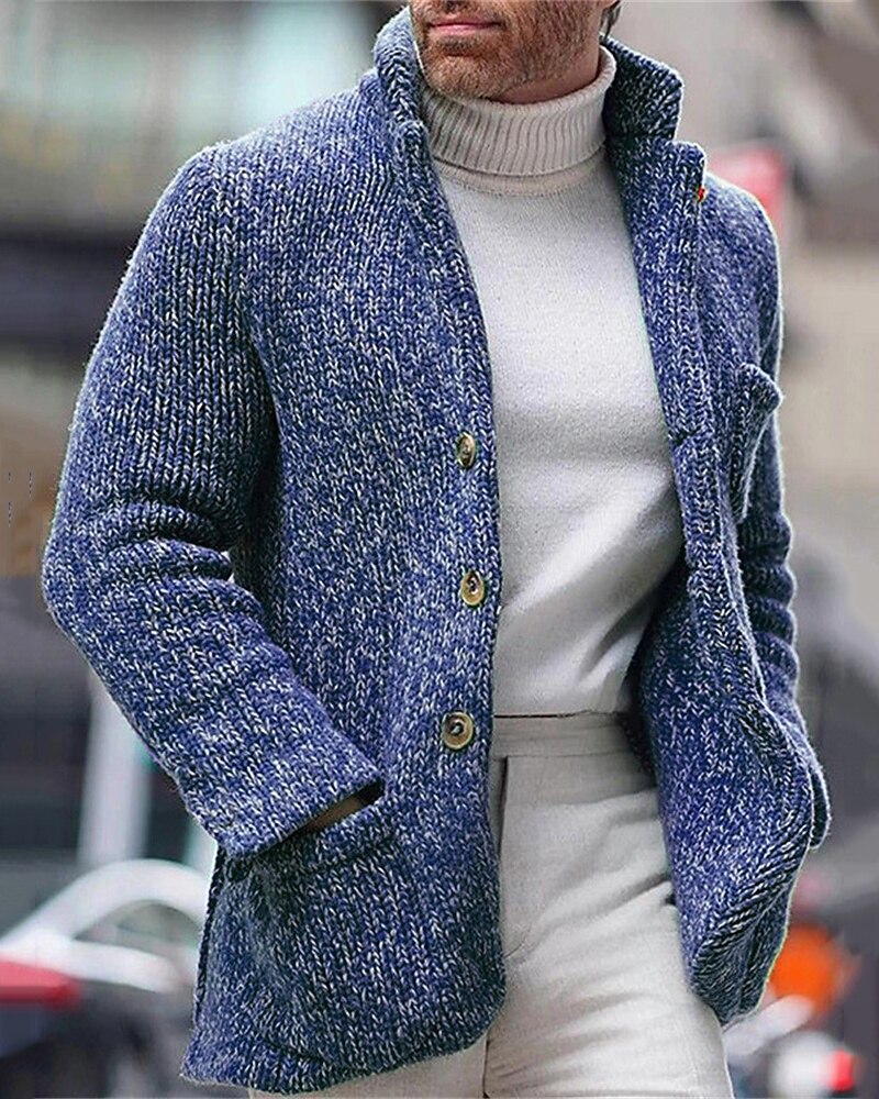 Pocket Stand-Collar Button Cardigan