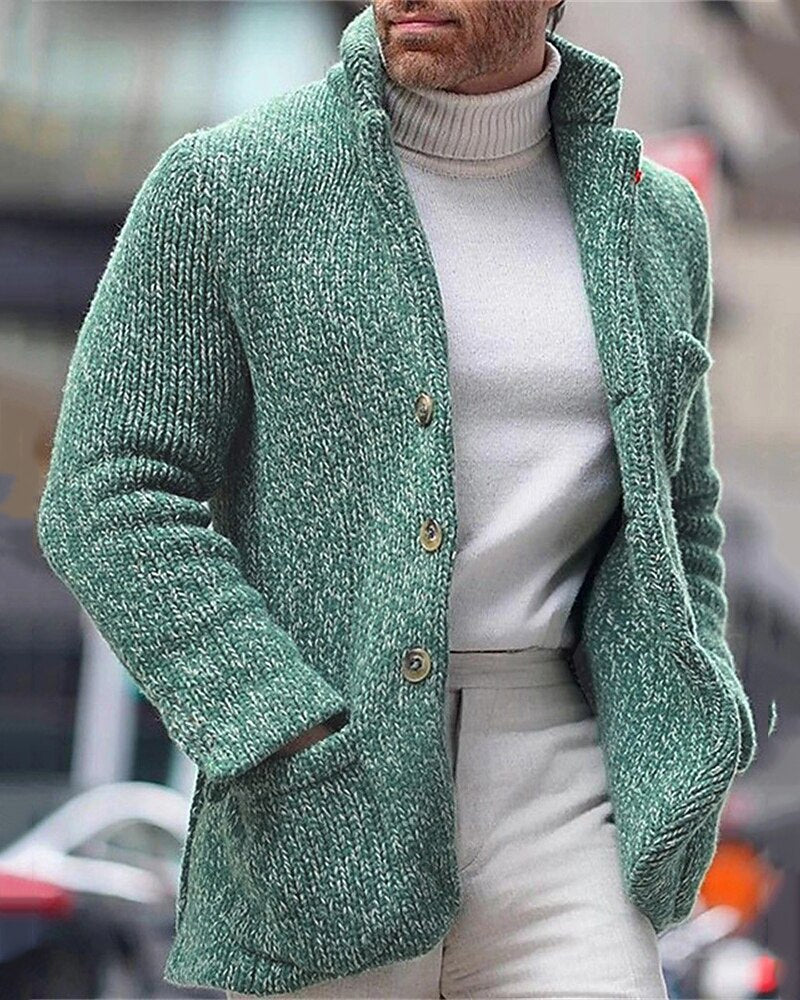 Pocket Stand-Collar Button Cardigan