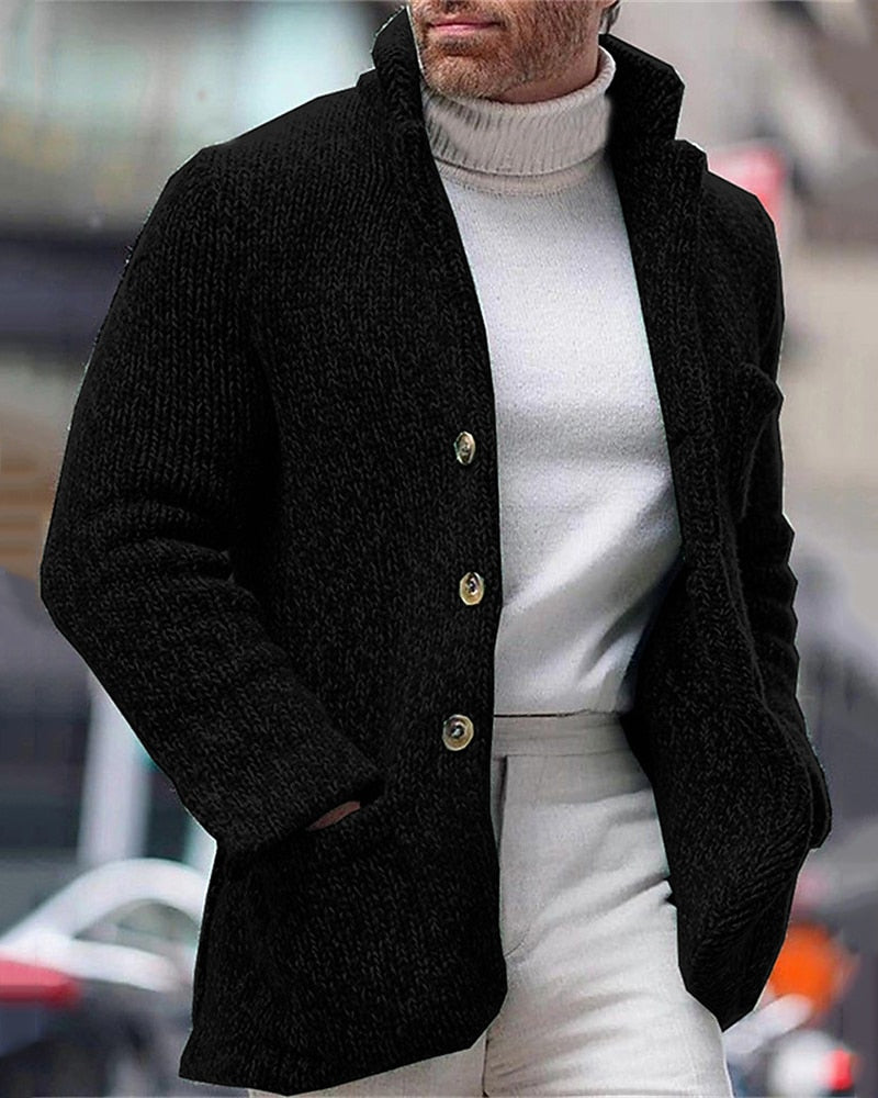 Pocket Stand-Collar Button Cardigan