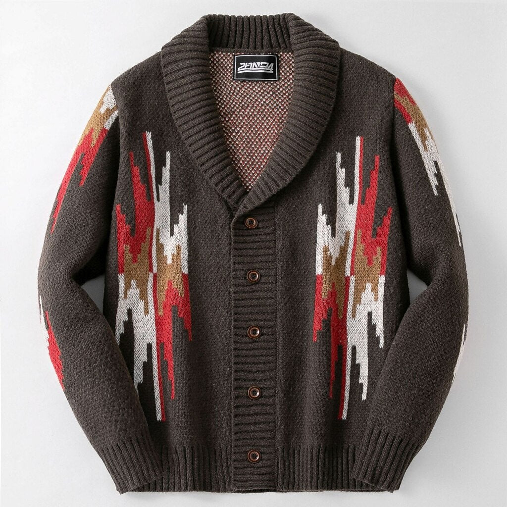 Lightning Motif Shawl-Collar Cardigan