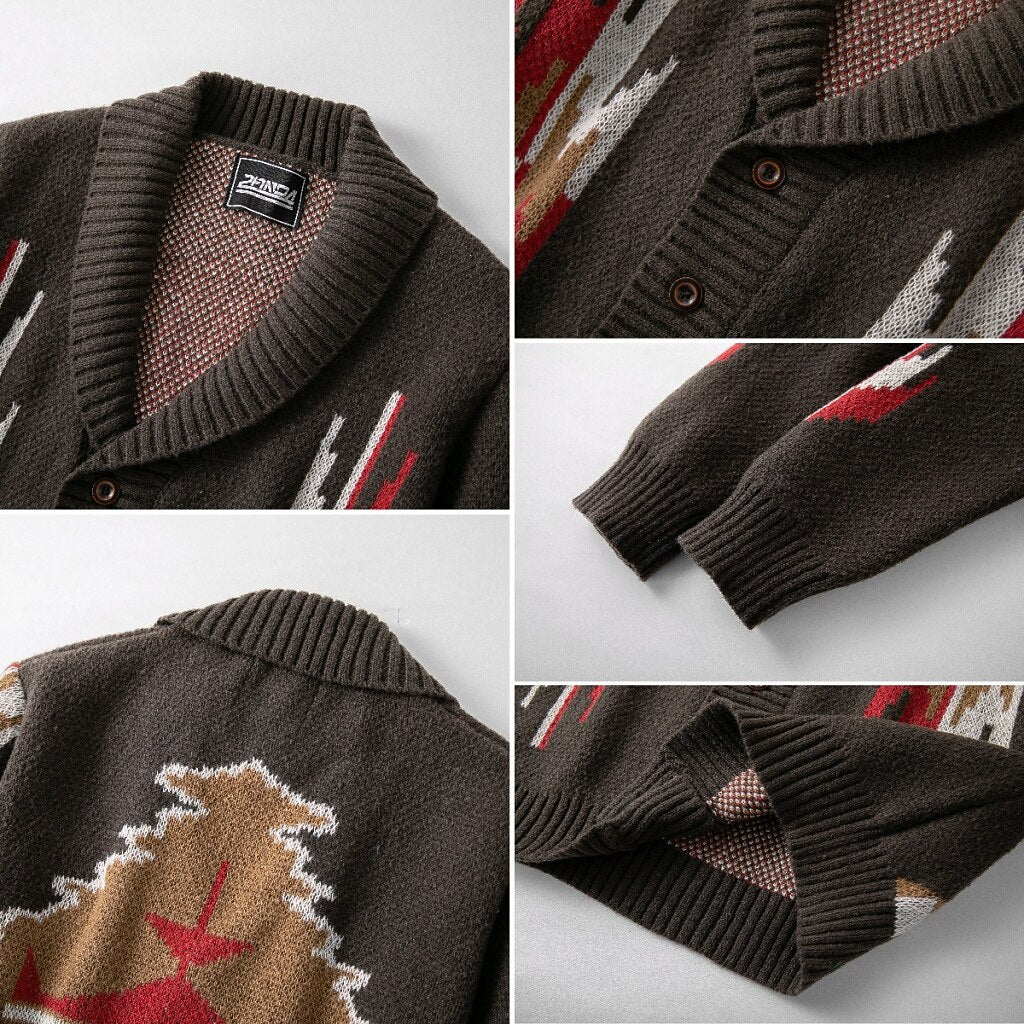 Lightning Motif Shawl-Collar Cardigan