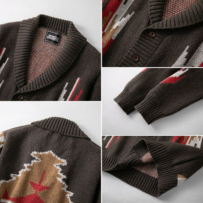 Lightning Motif Shawl-Collar Cardigan