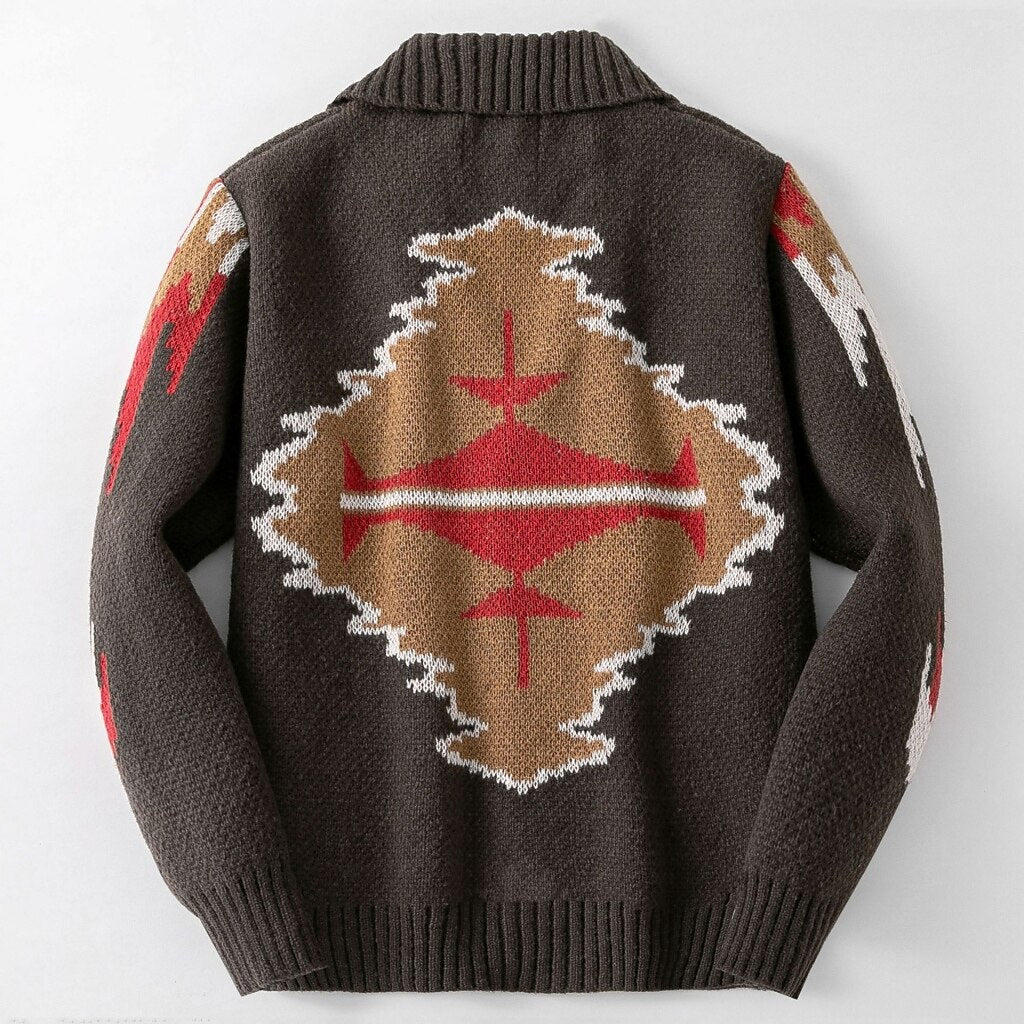 Lightning Motif Shawl-Collar Cardigan