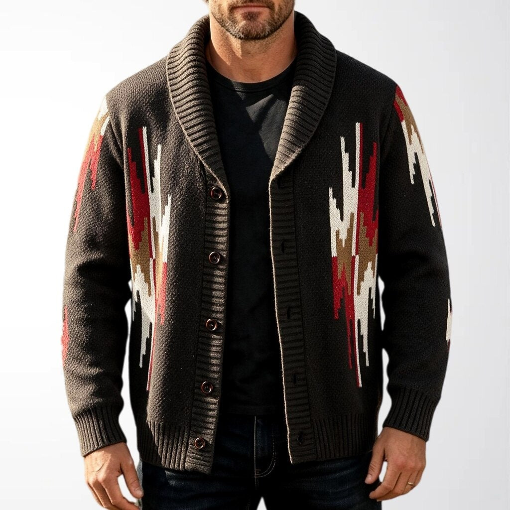 Lightning Motif Shawl-Collar Cardigan