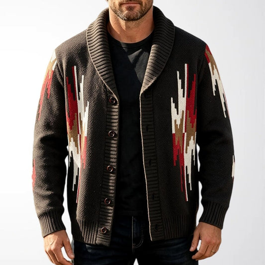Lightning Motif Shawl-Collar Cardigan