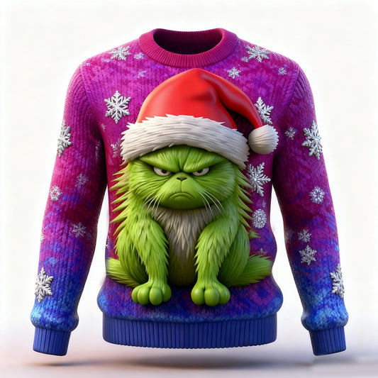 Grumpy Green Creature Santa Hat Sweater