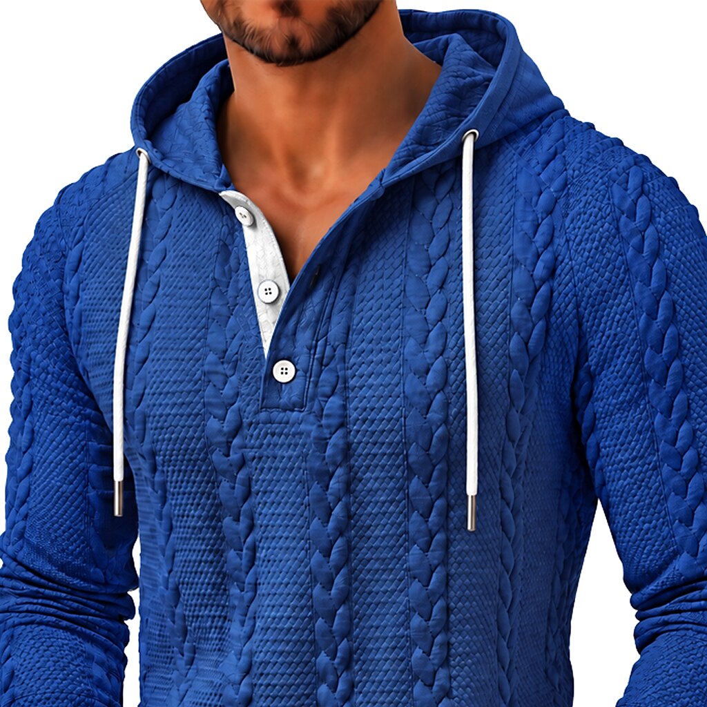 Cable Panel Button-Neck Hoodie