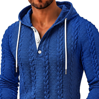 Cable Panel Button-Neck Hoodie