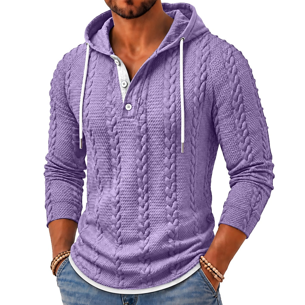 Cable Panel Button-Neck Hoodie