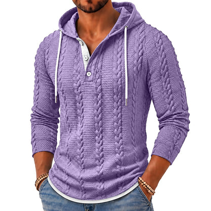 Cable Panel Button-Neck Hoodie