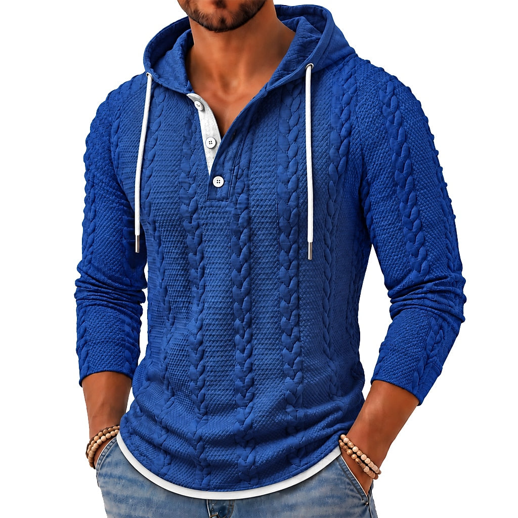 Cable Panel Button-Neck Hoodie