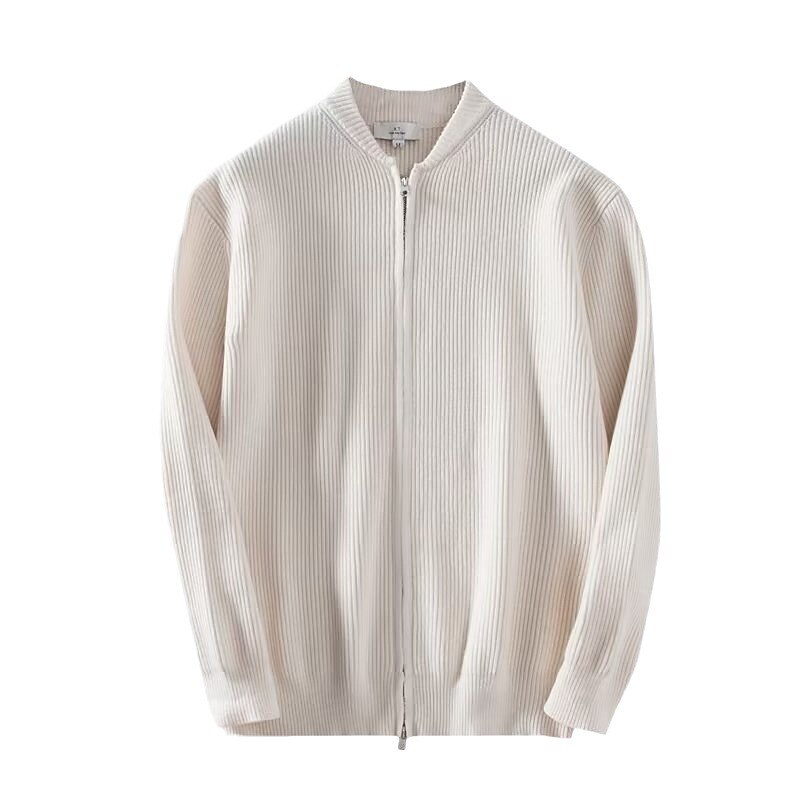 Ribbed Stand-Collar Zip Cardigan