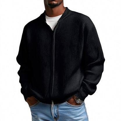 Ribbed Stand-Collar Zip Cardigan