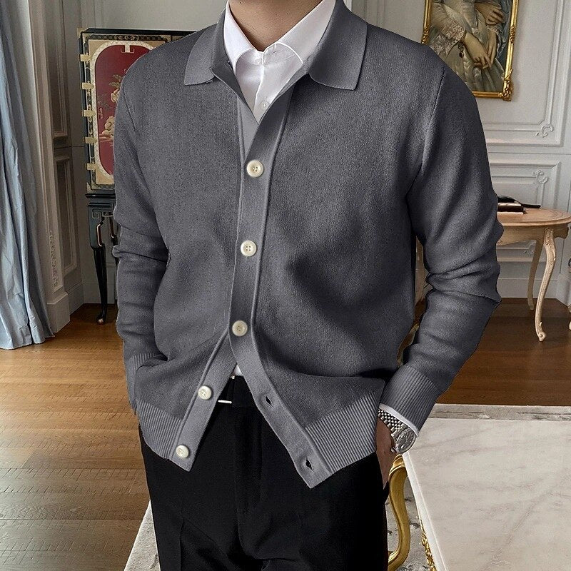 Foldover Collar Button Cardigan