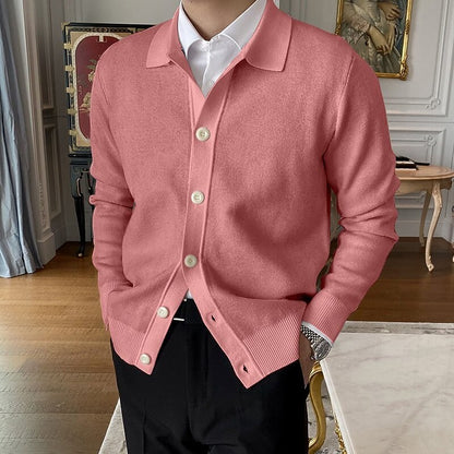 Foldover Collar Button Cardigan