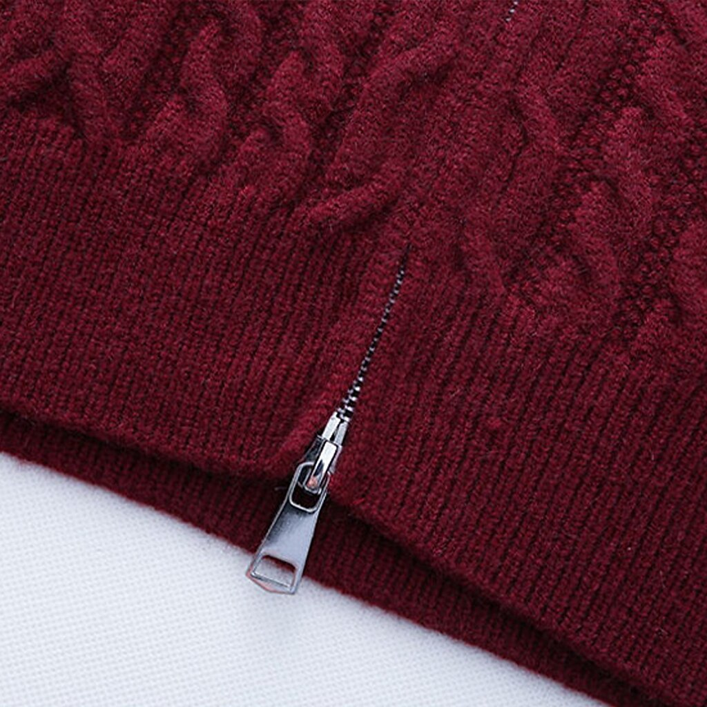 Braided Cable Stand-Collar Zip Cardigan