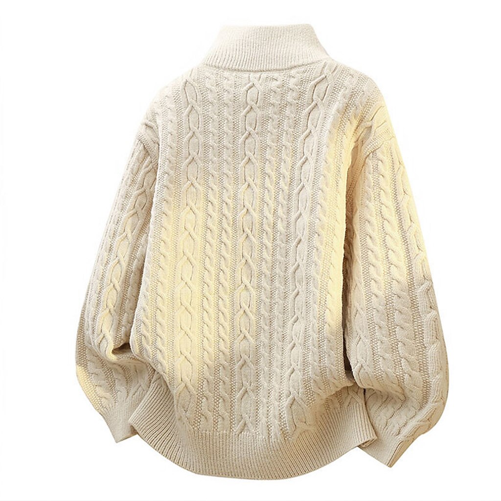 Braided Cable Stand-Collar Zip Cardigan