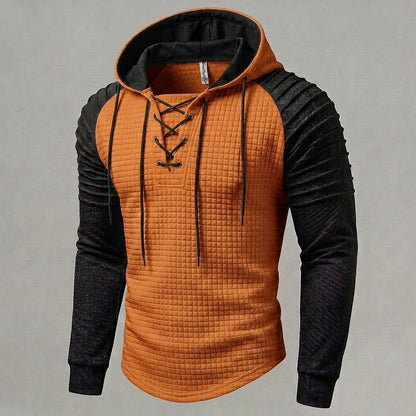 Color Block Waffle Lace-Up Hoodie