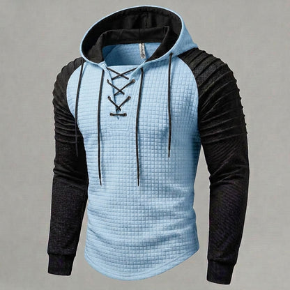 Color Block Waffle Lace-Up Hoodie