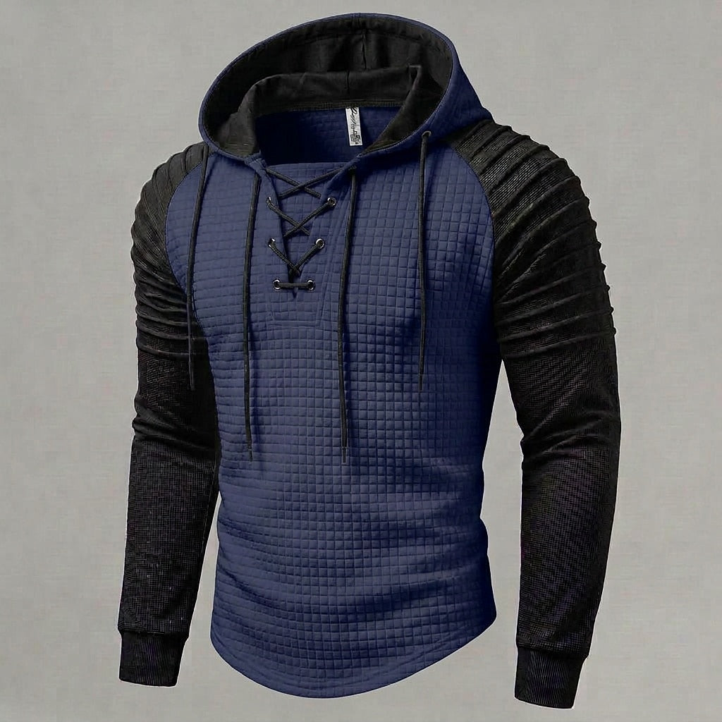 Color Block Waffle Lace-Up Hoodie