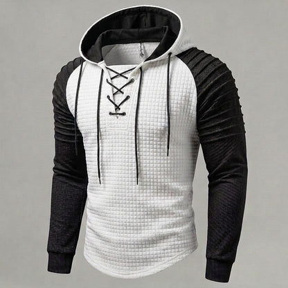 Color Block Waffle Lace-Up Hoodie