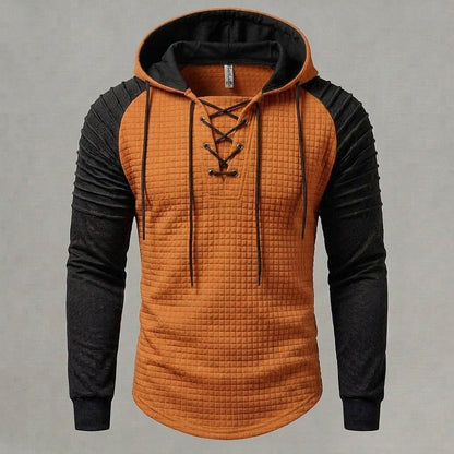 Color Block Waffle Lace-Up Hoodie