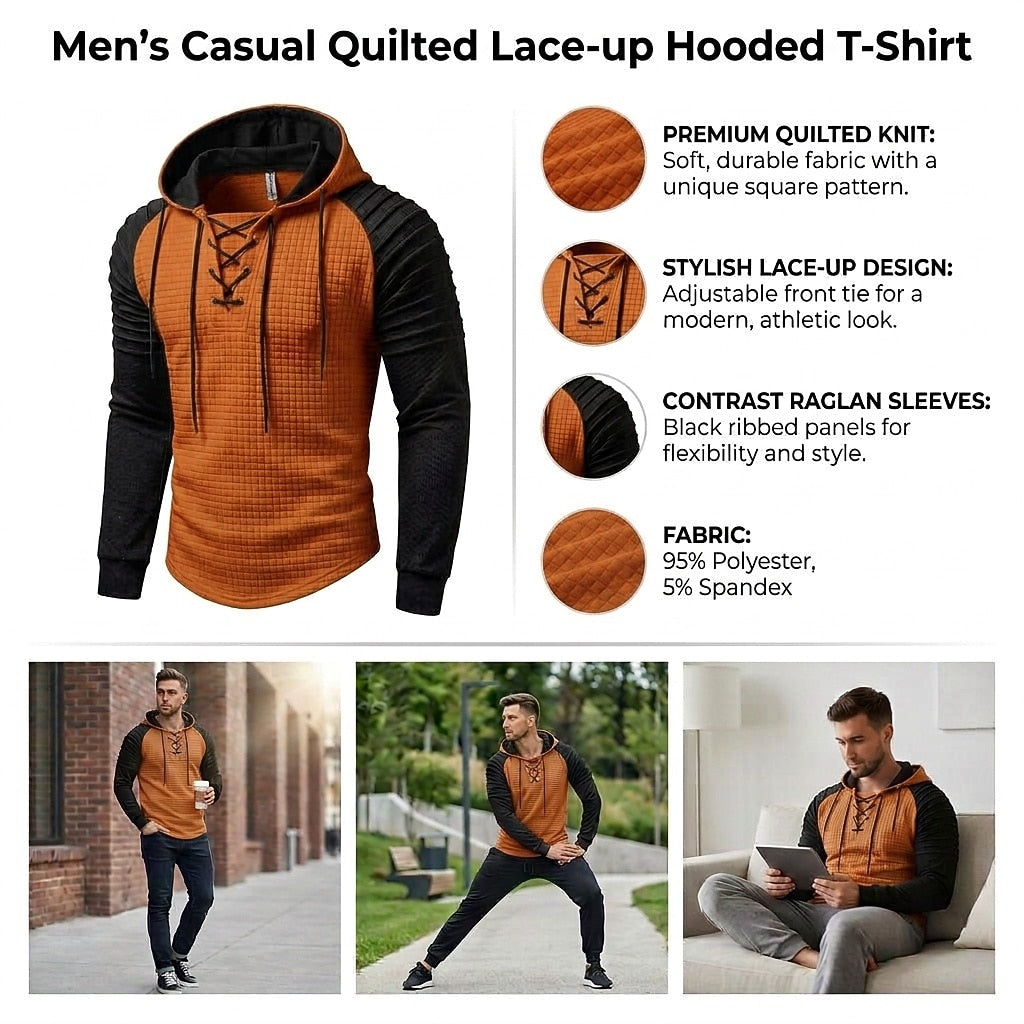 Color Block Waffle Lace-Up Hoodie
