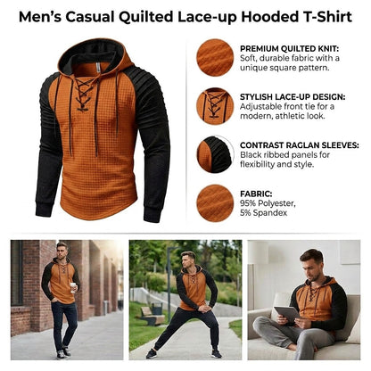 Color Block Waffle Lace-Up Hoodie