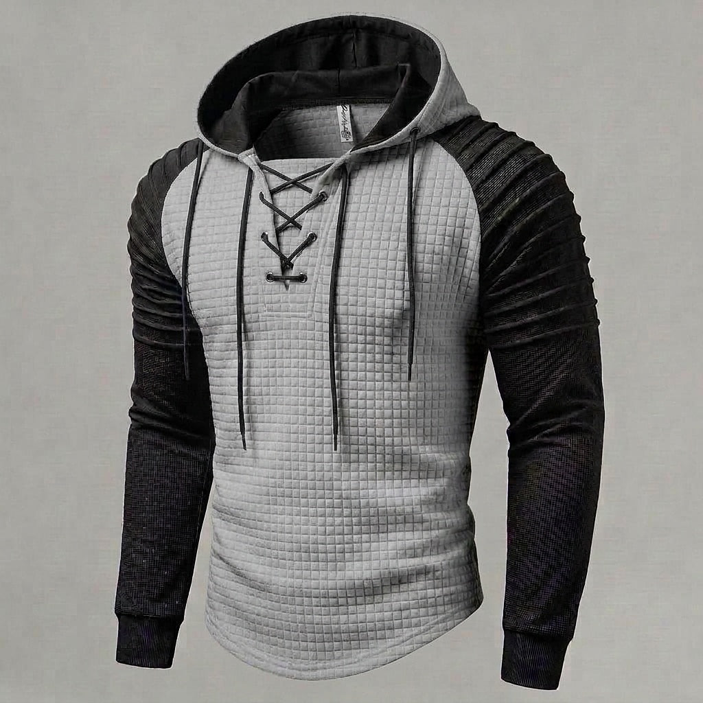 Color Block Waffle Lace-Up Hoodie