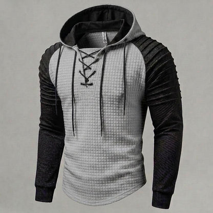 Color Block Waffle Lace-Up Hoodie