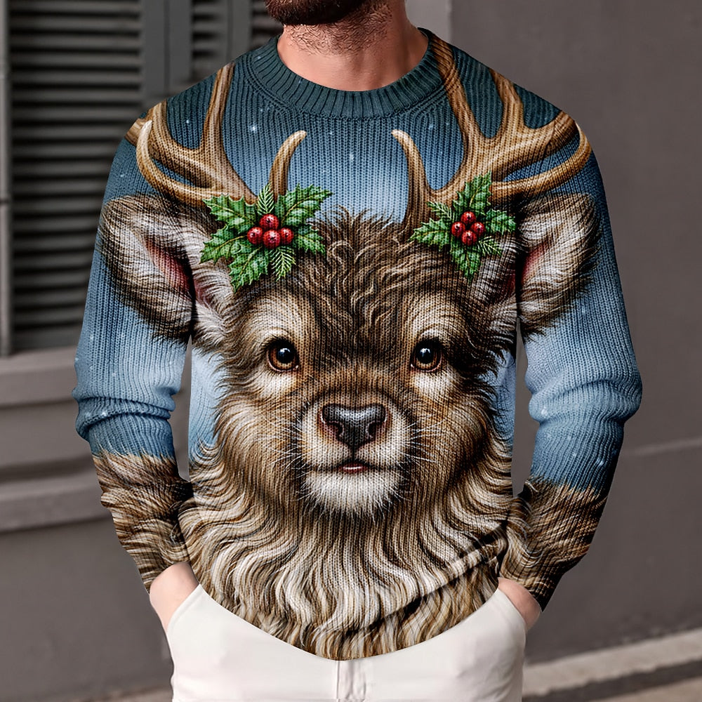 Holly Reindeer Portrait Sweater