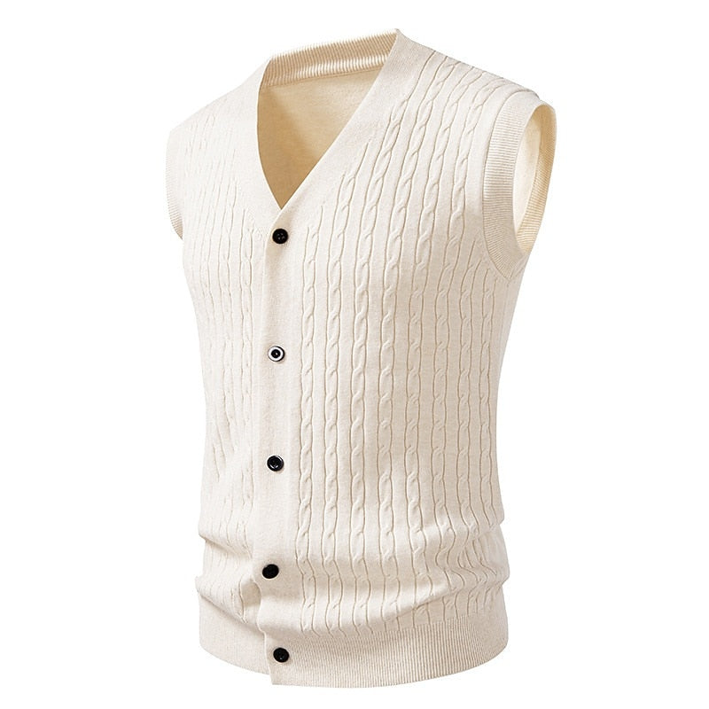 Diagonal Cable Cardigan Vest