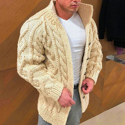 Raised Cable Stand-Collar Cardigan