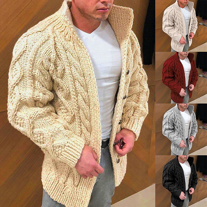 Raised Cable Stand-Collar Cardigan