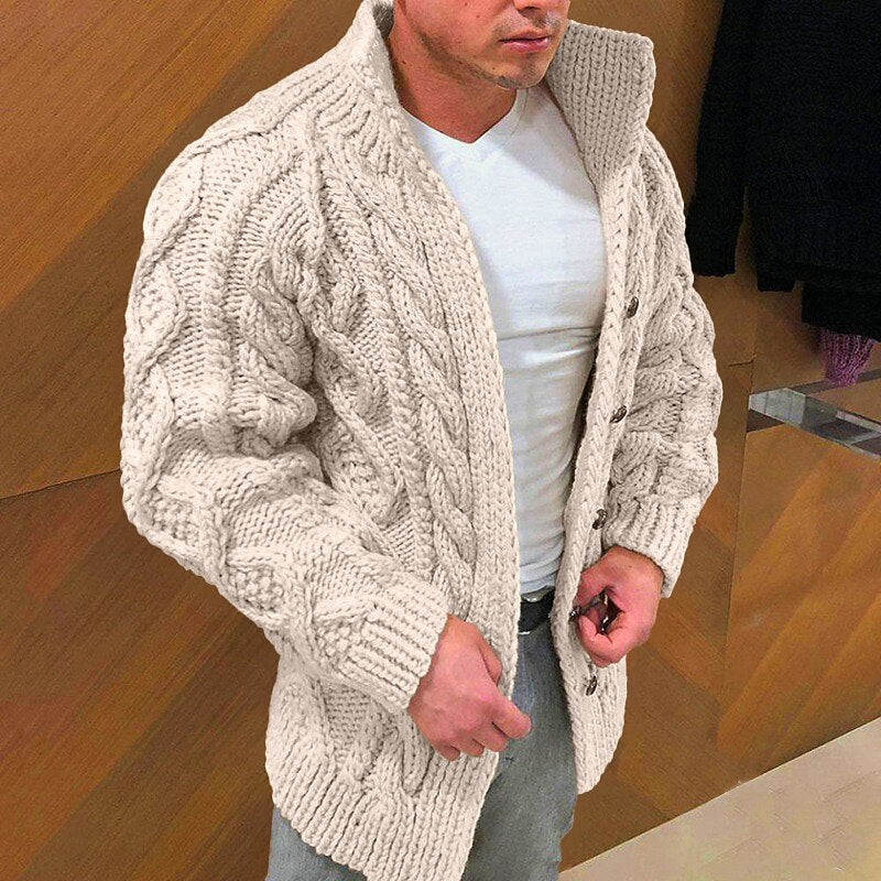 Raised Cable Stand-Collar Cardigan